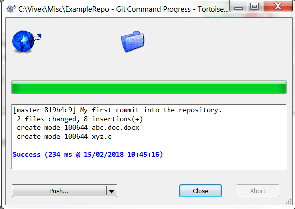 TortoiseGit showing a completed commit