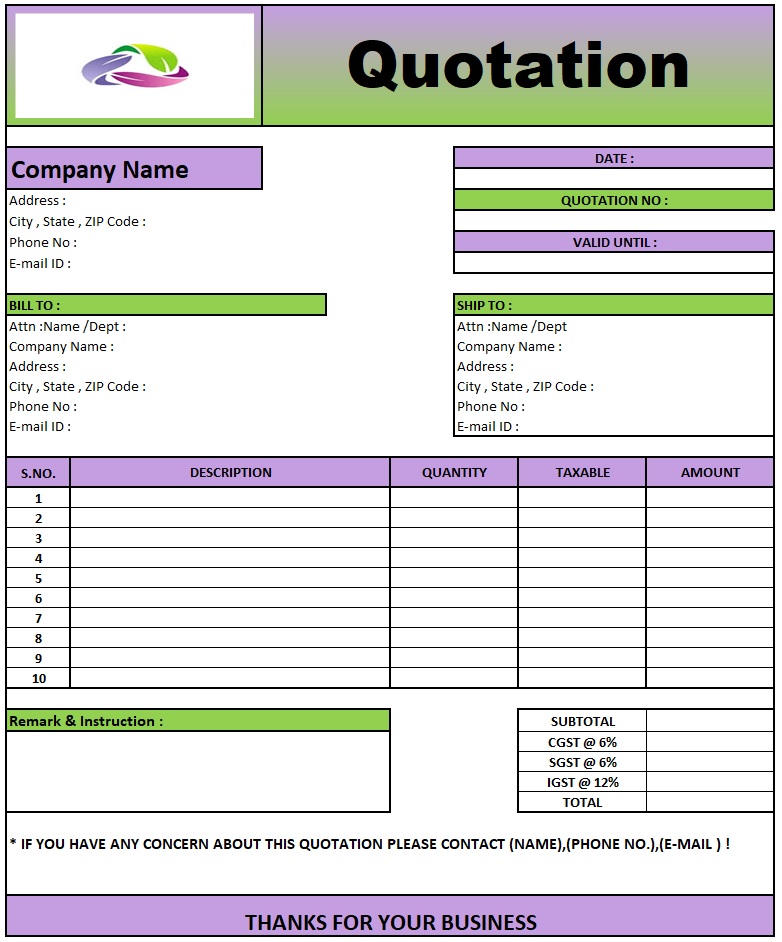 Cctv Camera Quotation Format | Download Quotation Format in Excel
