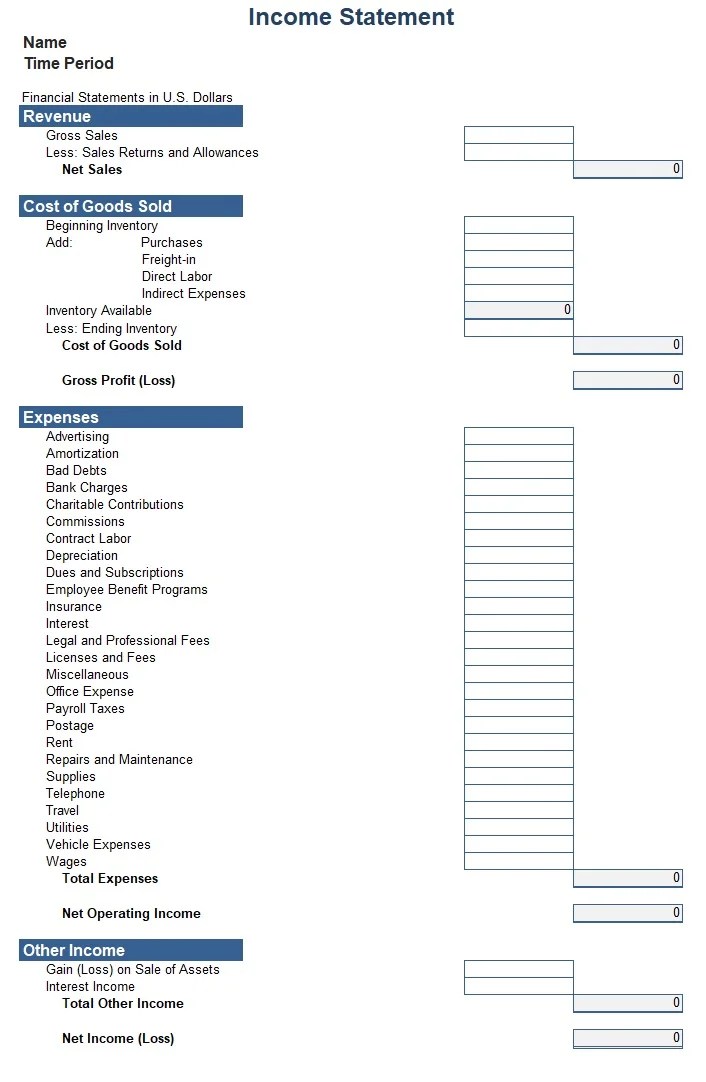 Income Statement Format Excel