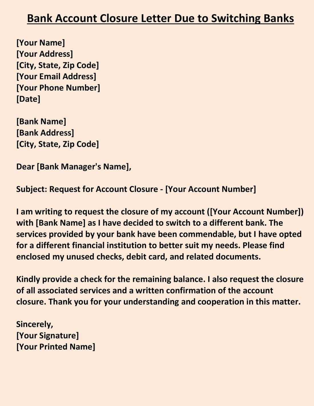 [top-5] bank account closing letter format with reason (word)