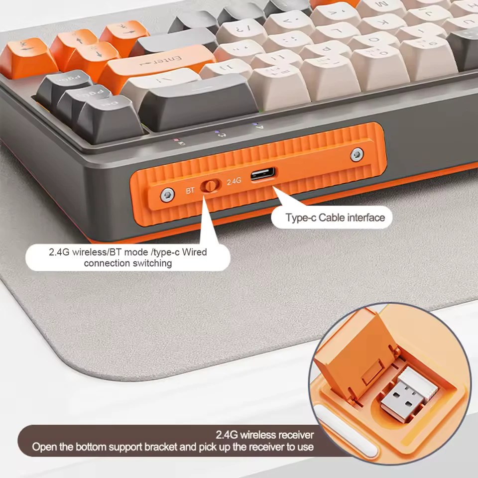 003 Wireless Mechanical Keyboard Tri-Mode BT5.0 2.4GHz USB-C Mini Office Keyboard RGB Backlit for PC Laptop