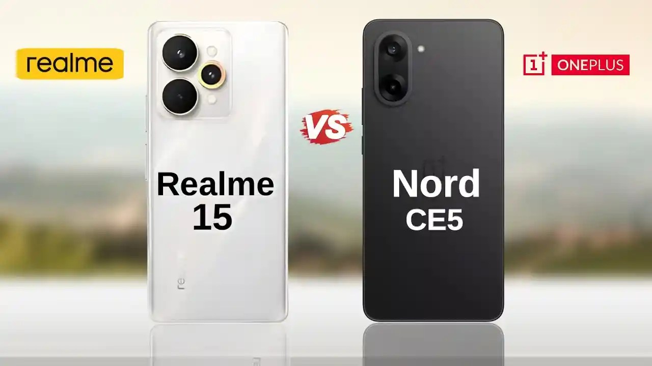 Realme 15 vs OnePlus Nord CE 5 smartphone comparison showing rear design and camera modules