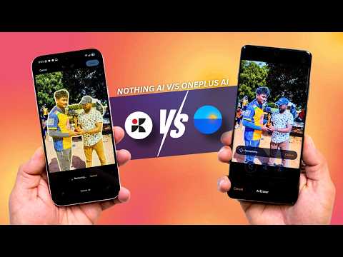 Nothing Gallery AI features vs OnePlus AI comparison showing AI eraser and photo editing results side by side on smartphones