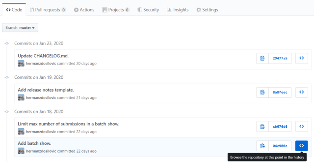 Select commit id in Github