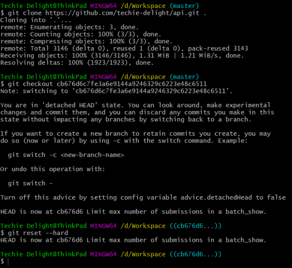 git checkout commit-hash