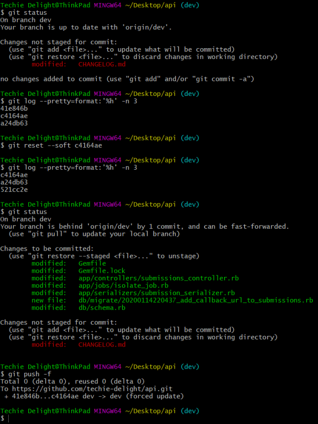 git reset soft