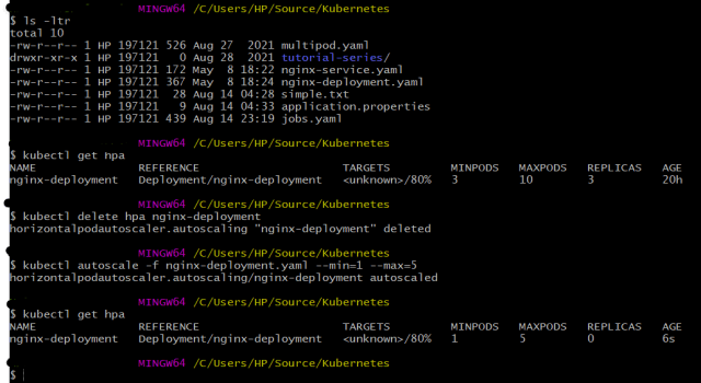 Autoscale configuration in Kubernetes  