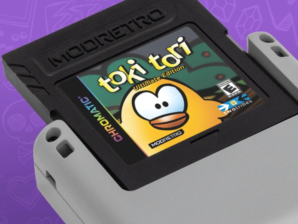 ModRetro Chromatic with cartridge visible compatible with Game Boy