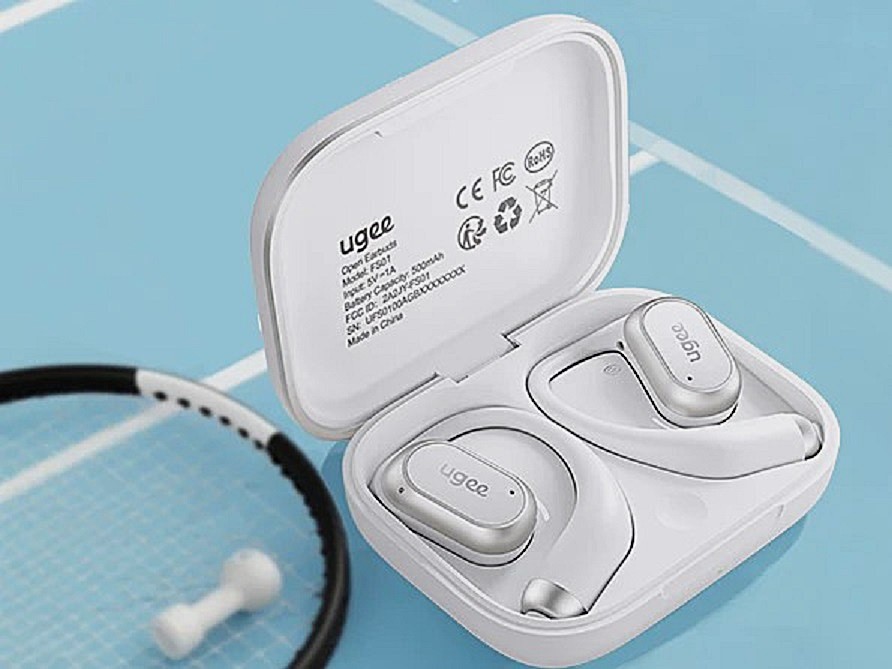 Ugee FreSound Inspiration Open Earbuds near tennis racket