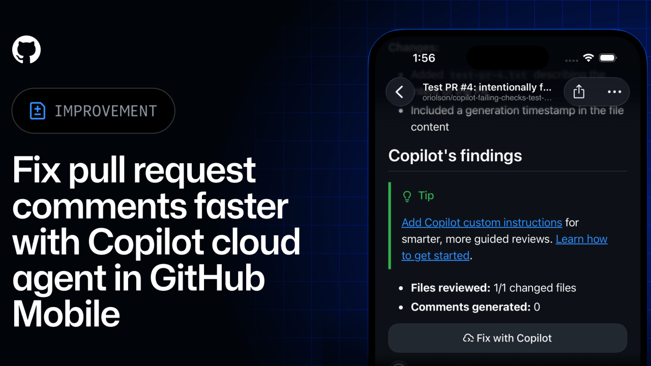 Προγραμματιστής βλέπει pull request comments στο GitHub Mobile σε smartphone