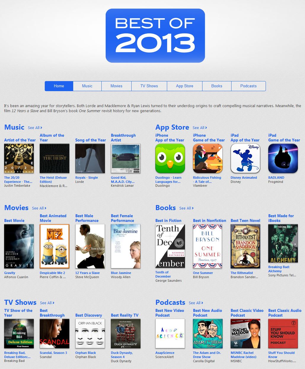 Shopping on the apple site is better when you have an apple account. Apple Releases Best Of 2013 Itunes Music Movies Apps And More Time Com
