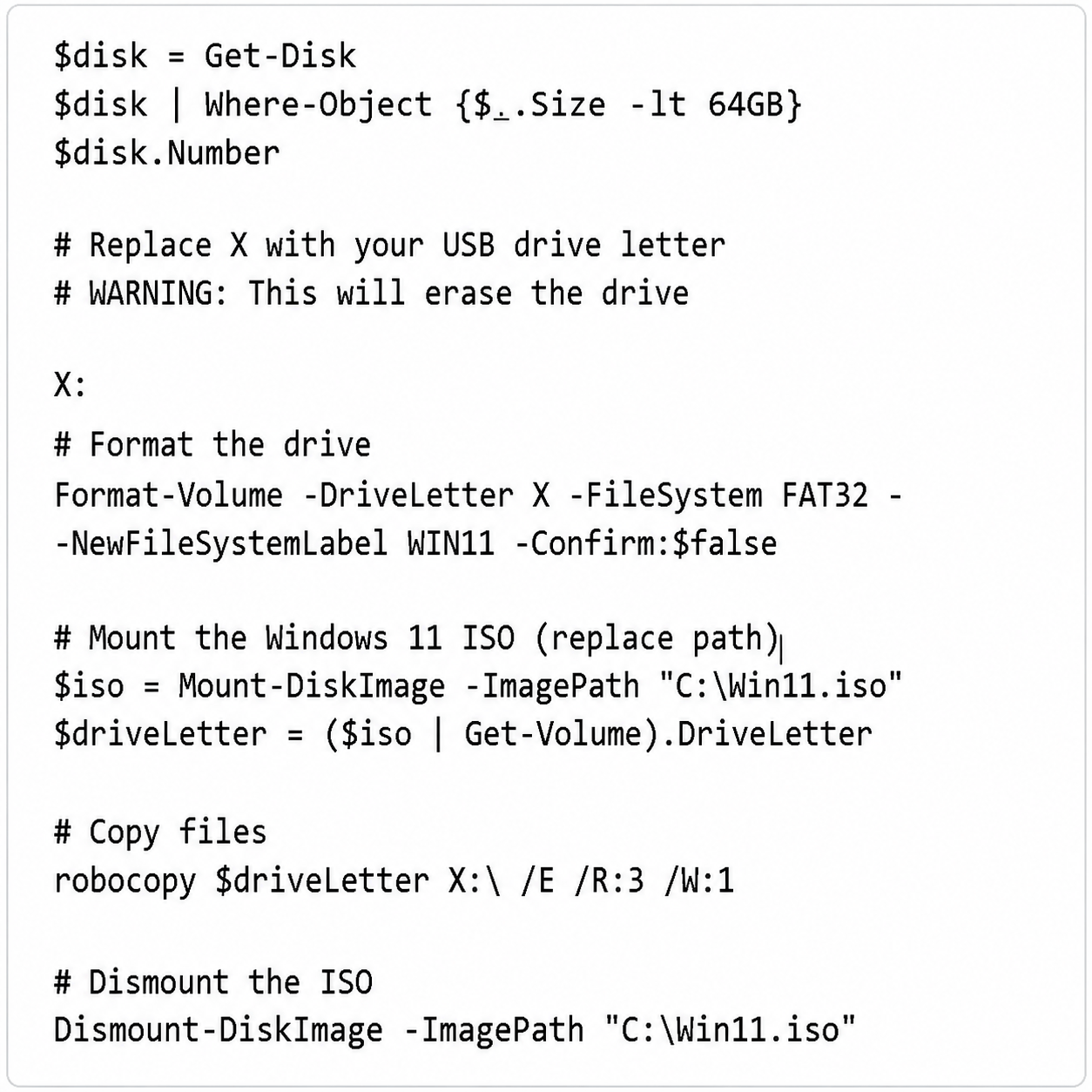 Create bootable USB Using Windows Powershell