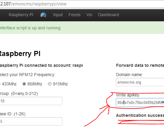 emonBase indsæt api key og check authentication med emoncms.org er ok