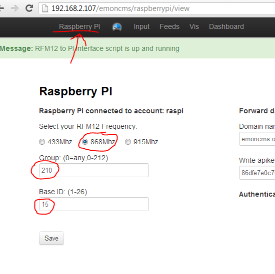 opsæt raspberry pi emonbase med group node og frekvens