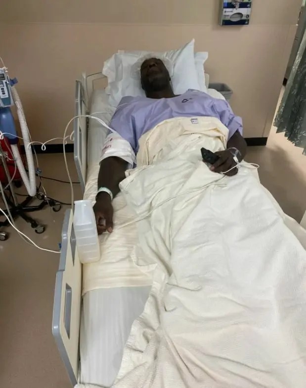 As his fans wish him a speedy recovery, Shaquille O'Neal raises questions with a disturbing hospital photo.