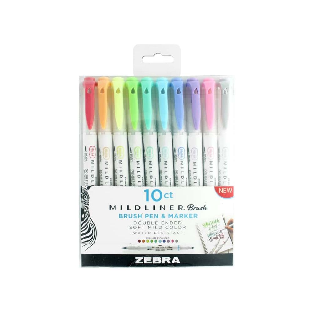 Zebra Mildliner Double Ended Brush Pen & Marker Bold & Fine Point 10 Pack (ZB-79101) (ZEB79101)