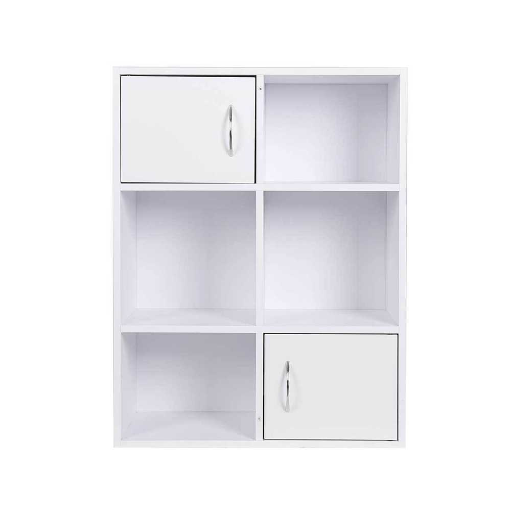 Bakaji Κινητή Βιβλιοθήκη 6 Ράφια 2 Πόρτες Ράφι από Ξύλο MDF Μοντέρνος Σχεδιασμός Λευκός (2838549) (BAK2838549)