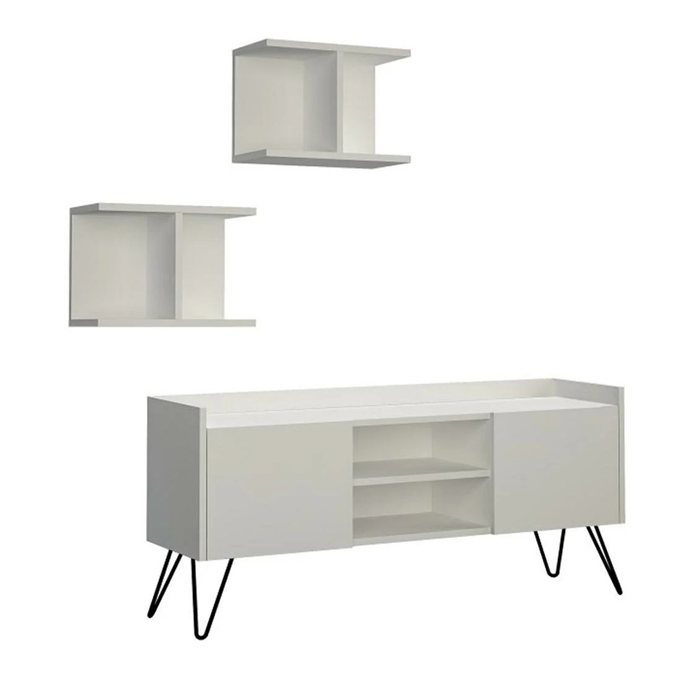 Bakaji Σύνθετο Έπιπλο Τηλεόρασης Μοντέρνο με 2 Ράφια από Ξύλο MDF Λευκό 125,5 x 33 x 56,5 εκ (2813669) (BAK2813669)