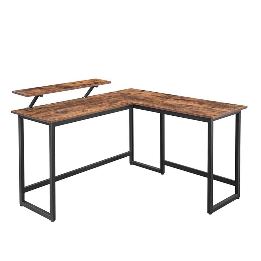 Γωνιακό Μεταλλικό Γραφείο 140 x 130 x 76 / 91.5 cm Χρώματος Σκούρο Καφέ (LWD56X) (VASLWD56X)
