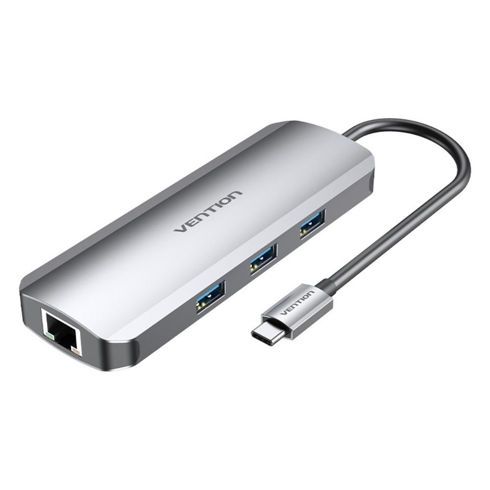 VENTION Type-C to HDMI/USB 3.0*3/RJ45/SD/TF/TRRS 3.5mm/PD 100W Docking Station 0.15M Gray Aluminum Alloy Type (TOLHB) (VENTOLHB)