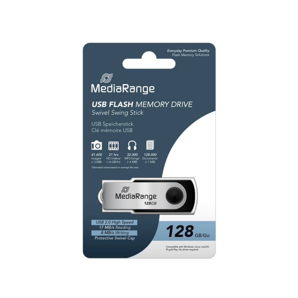 MediaRange USB 2.0 Flash Drive 128GB (Black/Silver) (MR913)