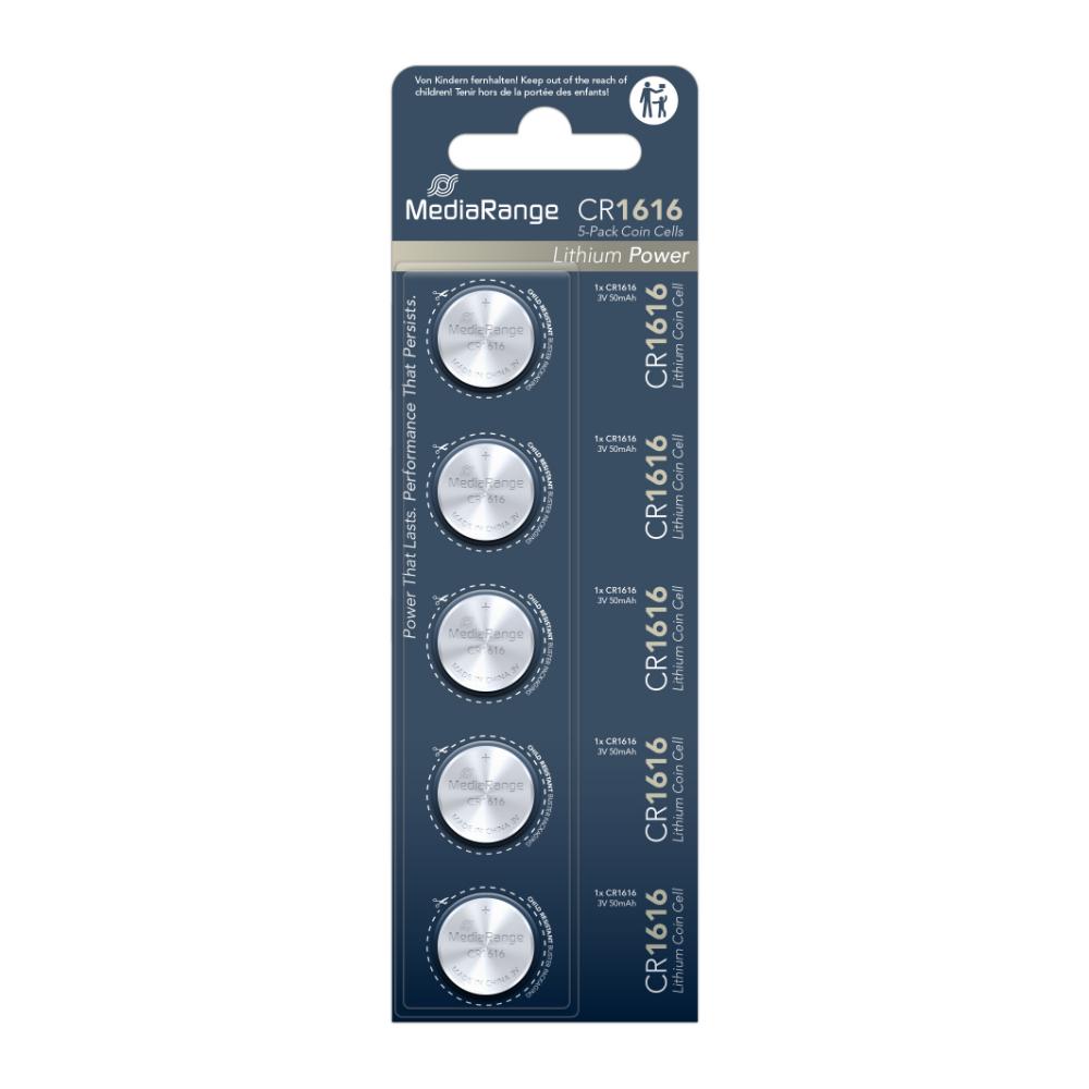 MediaRange Lithium Coin Cells CR1616|3V Pack 5  (MRBAT135)