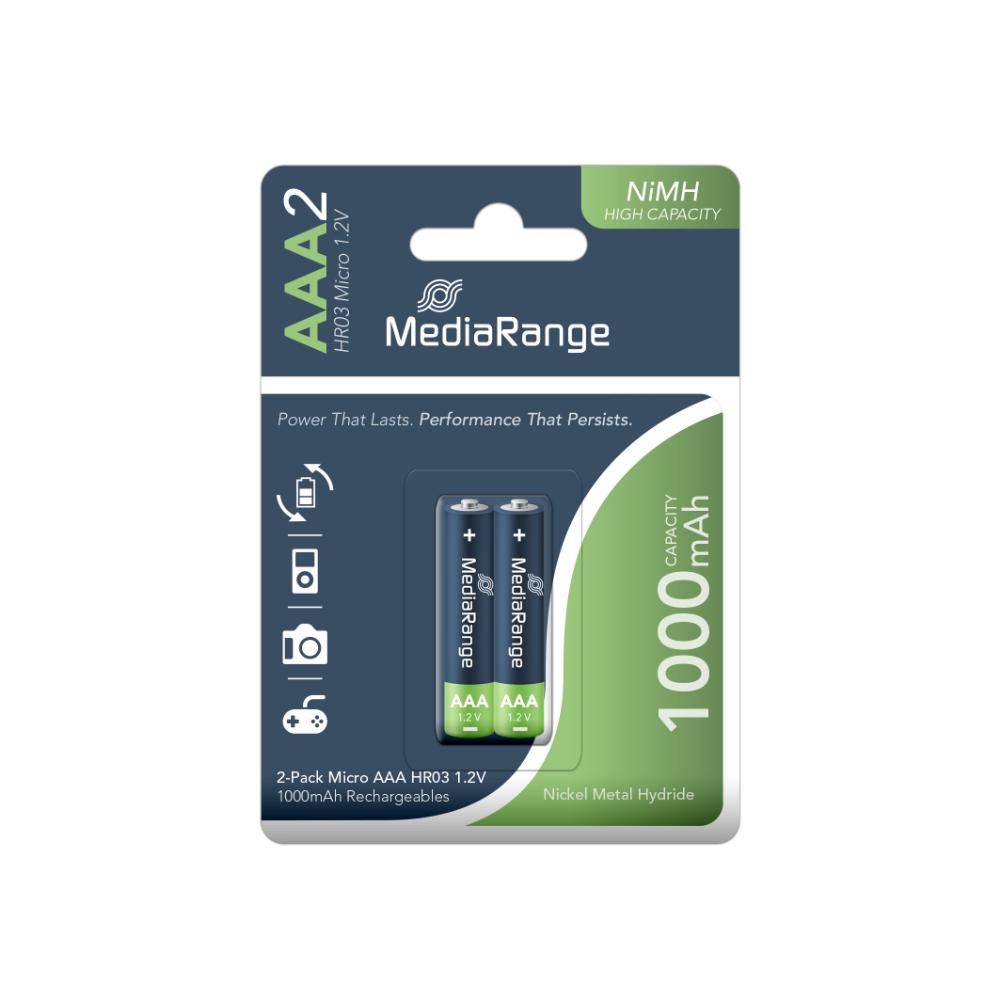 MediaRange High Capacity Rechargeable NiMH Accus Micro AAA|HR03|1.2V Pack 2  (MRBAT122)