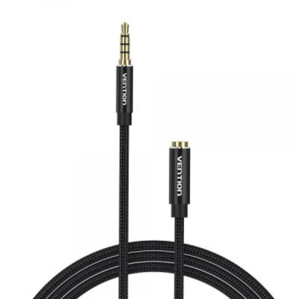 VENTION Cotton Braided TRRS 3.5mm Male to 3.5mm Female Audio Extension Cable 5M Black Aluminum Alloy Type (BHCBJ) (VENBHCBJ)