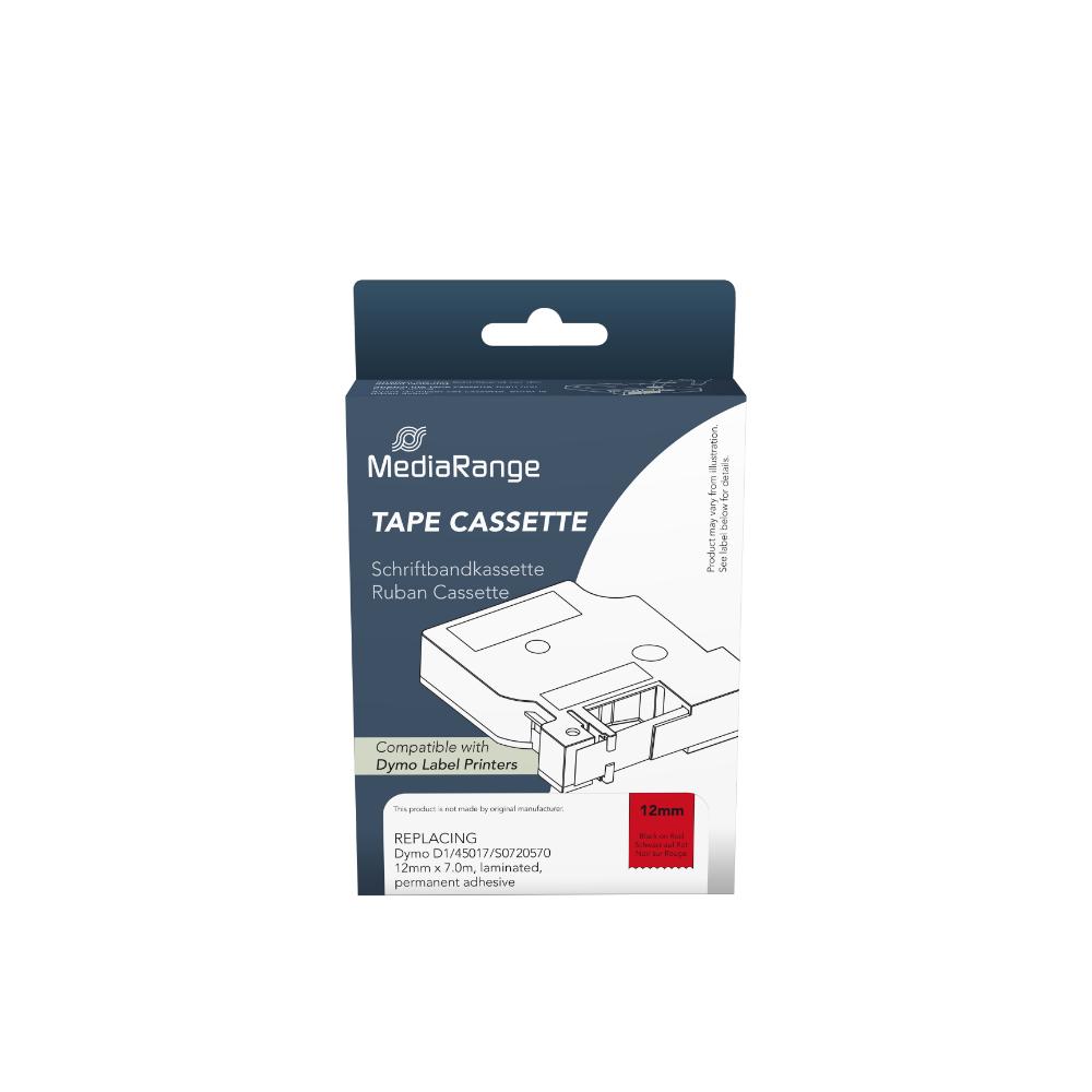 Ετικέτες Γενικής Χρήσης Mediarange (Dymo® D1/45017/S0720570) 12mm, 7m, Laminated and Permanent Adhesive, Black on Red (MRDY45017)
