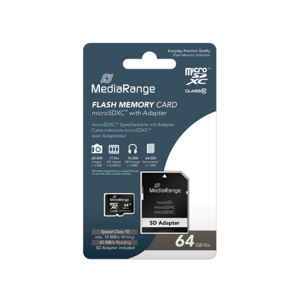 MediaRange Micro SDXC Class 10 With SD Adaptor 64 GB (eXtended Capacity) (MR955)