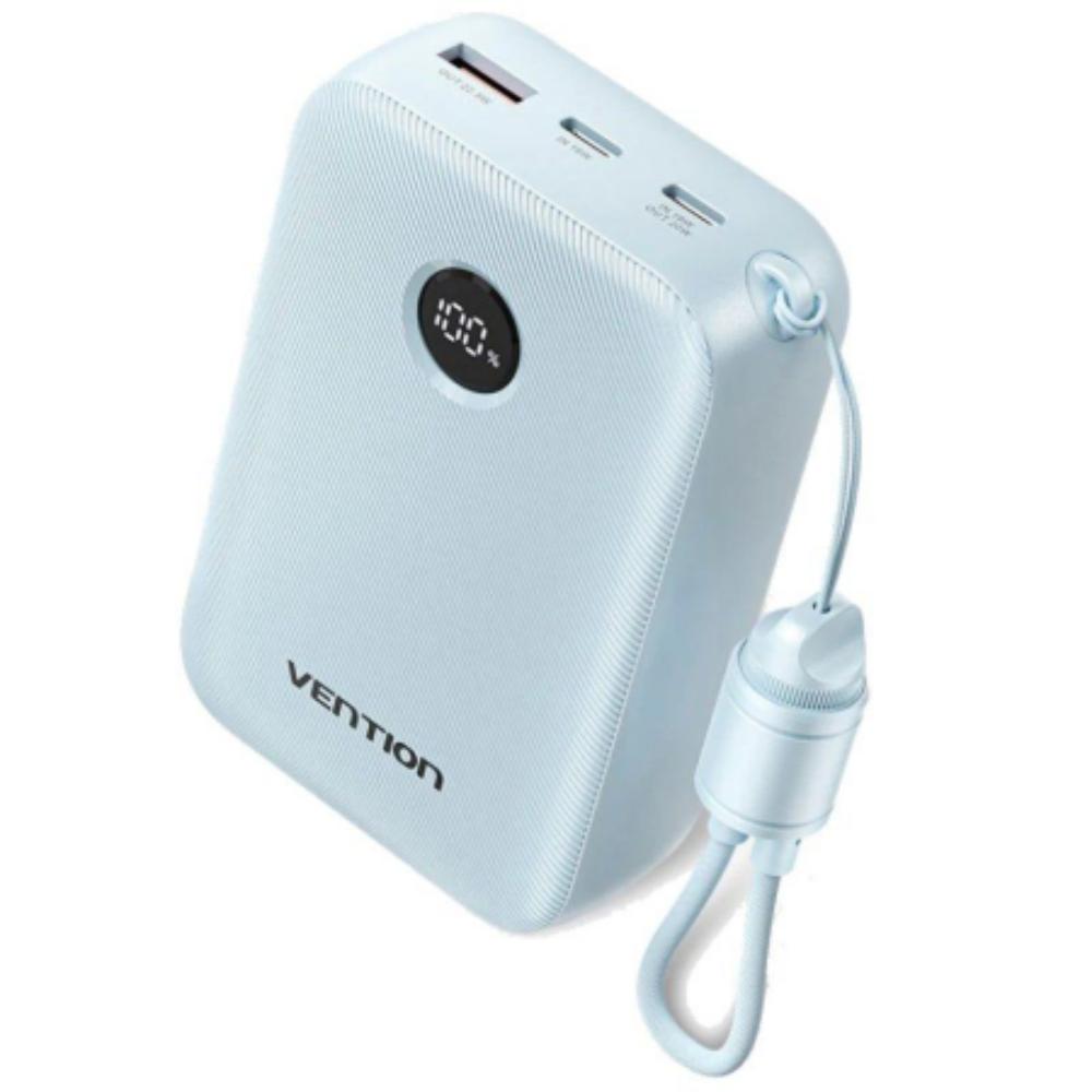 VENTION 20000mAh Power Bank (USB-C + USB-C/USB-C/USB-A) with Built-in USB-C to USB-C Cable 22.5W Blue LED Display Type (FKBL0-C) (VENFKBL0-C)