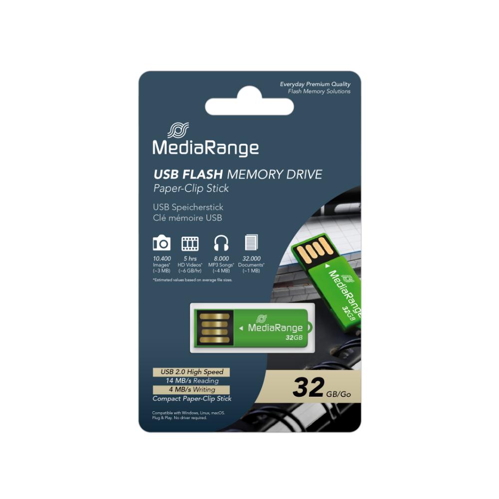 MediaRange USB 2.0 Nano Flash Drive Paper-clip stick 32GB (Green) (MR977)