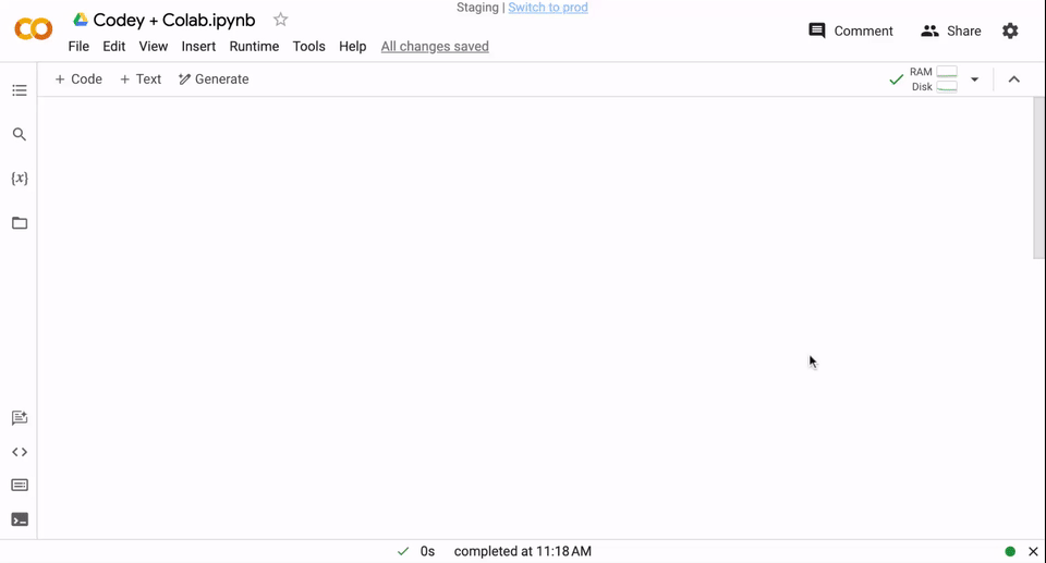 Codey was added to Google Colab for automated code generation