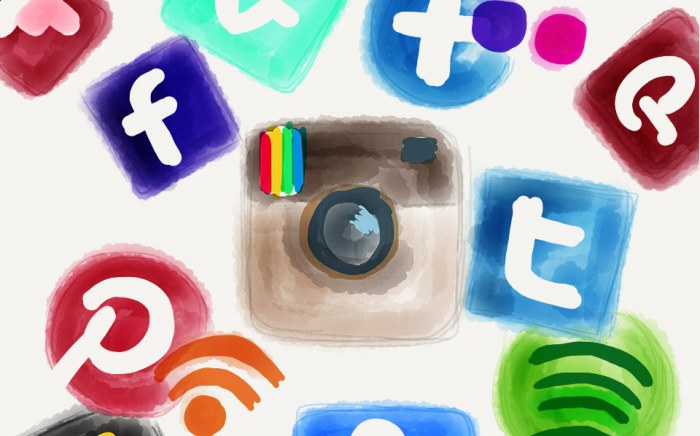 Collection of Watercolored Social Media Logos