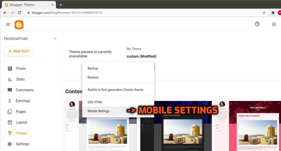 customize settings for mobile 