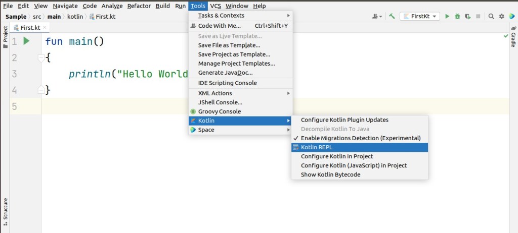 finding repl option on IntelliJ IDE