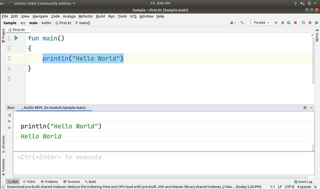 REPL window with successful execution