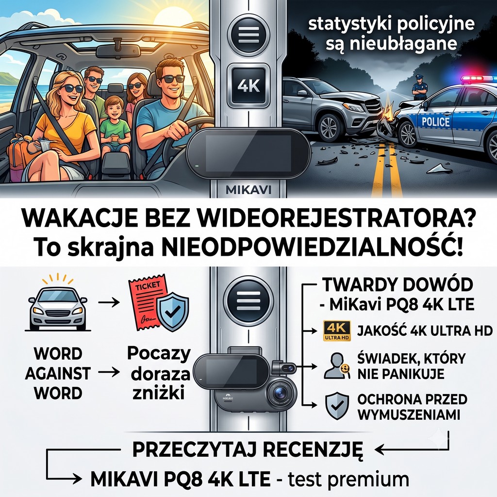 Wakacyjny błąd, który kosztuje tysiące. Test Mikavi PQ8 4K LTE – zanim spotka Cię „szeryf drogowy”