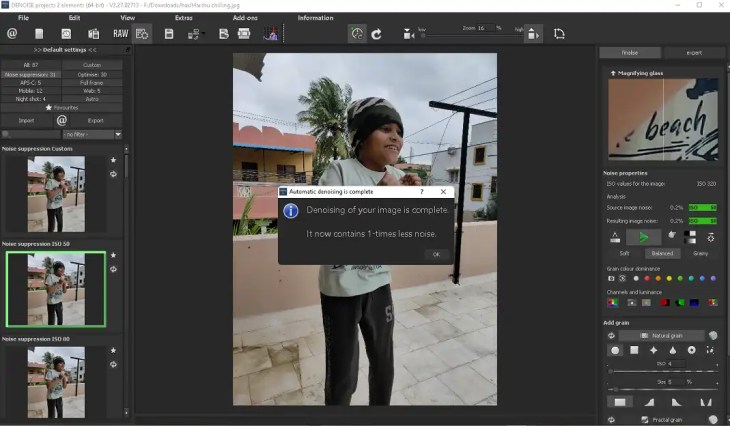 DENOISE projects 2 elements UI
