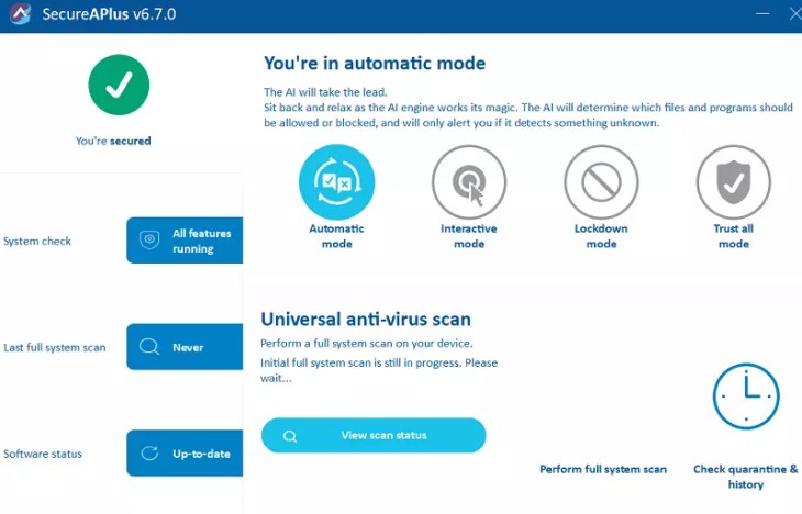 SecureAPlus Essentials User Interface- Main Window