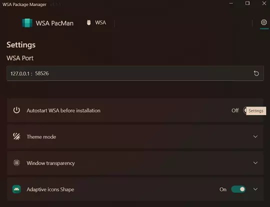 WSA PacMan Settings