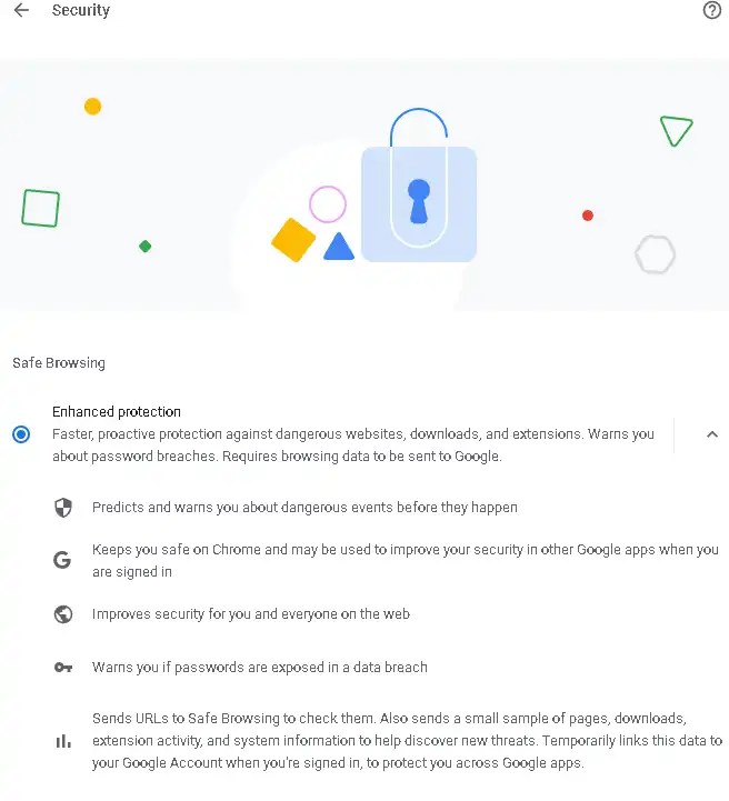 Enhanced Protection in Google Chrome -Turn on