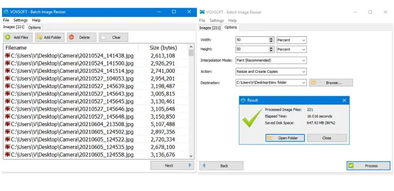 Vovsoft Batch Image Resizer UI