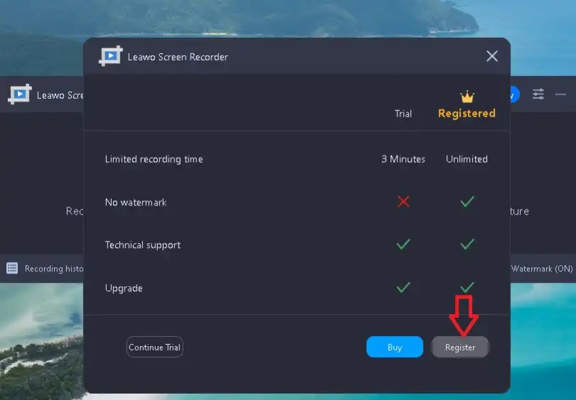 Leawo Screen Recorder Activation Window
