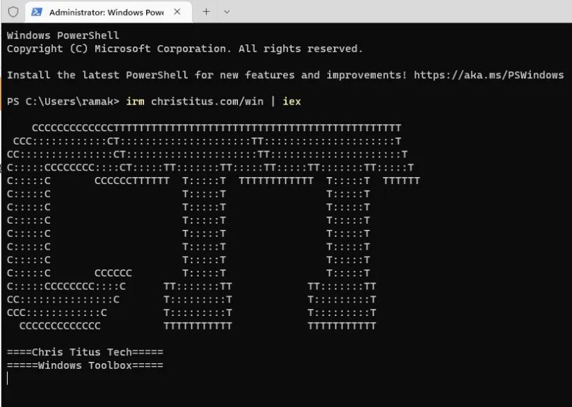 Chris Titus Tech's Windows Utility Script on Windows Powershell