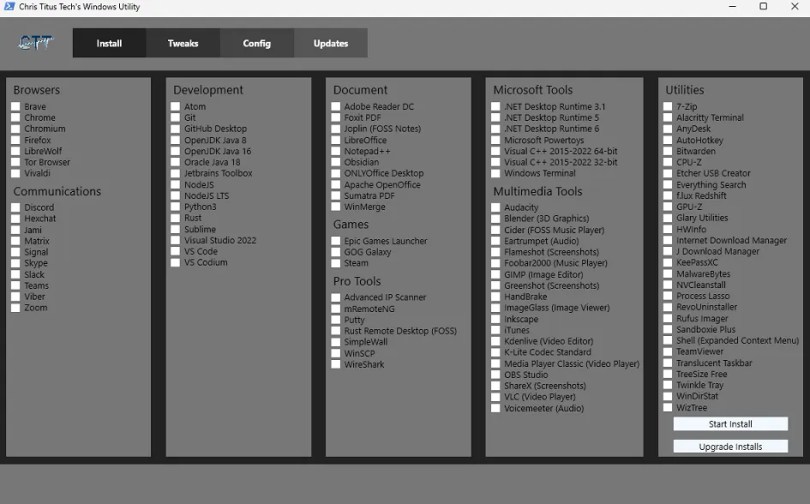 Chris Titus Tech's Windows Utility UI