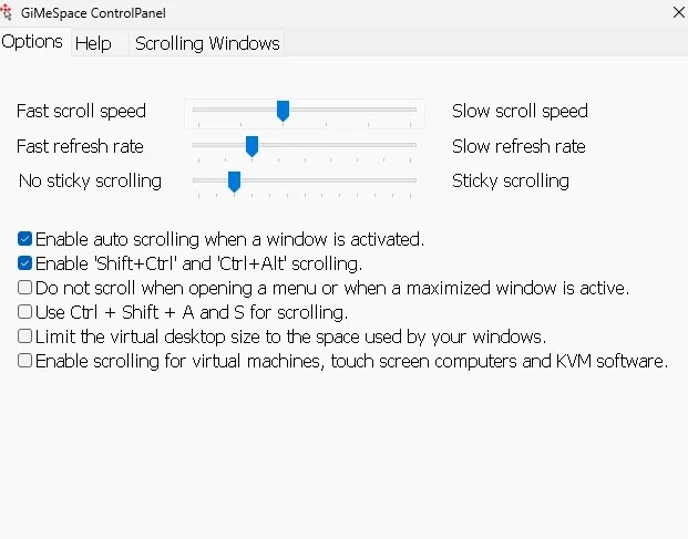 GiMeSpace Desktop Extender Options