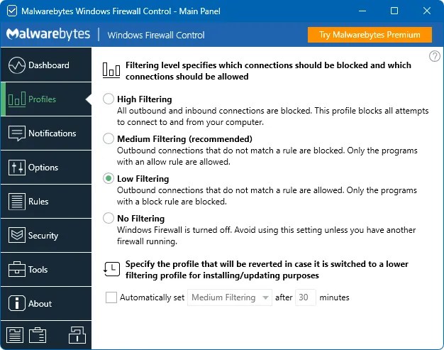 Malwarebytes Windows Firewall Control Profiles