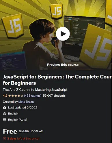 JavaScript for Beginners- Udemy Course Worth $54.99 for Free