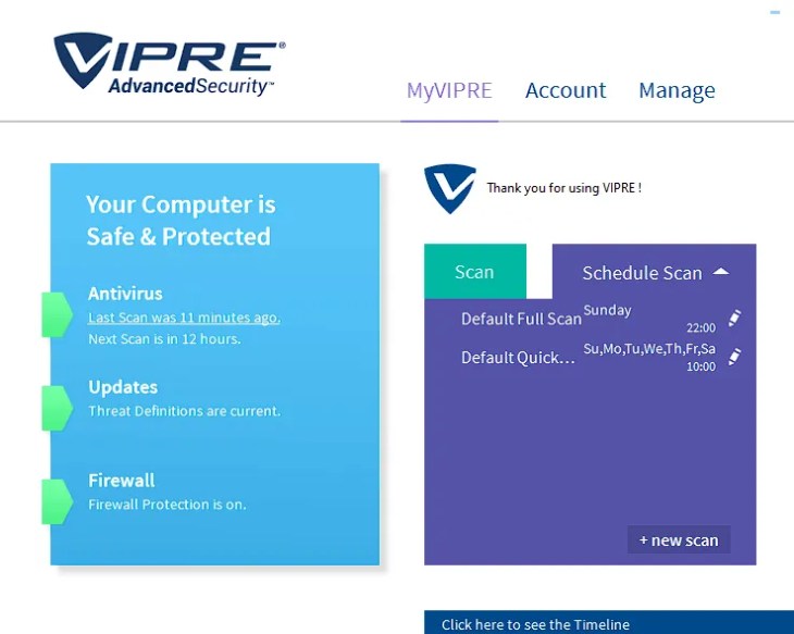 VIPRE Advanced Security Home UI